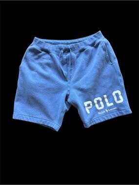 Men's Polo Ralph Lauren Blue Spellout Logo Fleece Shorts sz.S
